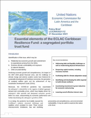 Essential elements of the ECLAC Caribbean Resilience Fund : a segregated portfolio trust fund. Policy Brief