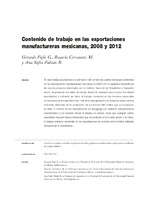 Contenido de trabajo en las exportaciones manufactureras mexicanas, 2008 y 2012