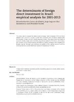 The determinants of foreign direct investment in Brazil: empirical analysis for 2001-2013
