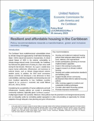 Resilient and affordable housing in the Caribbean: Policy recommendations towards a transformative, green and inclusive recovery strategy. Policy Brief