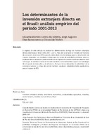 Los determinantes de la inversión extranjera directa en el Brasil: análisis empírico del período 2001-2013